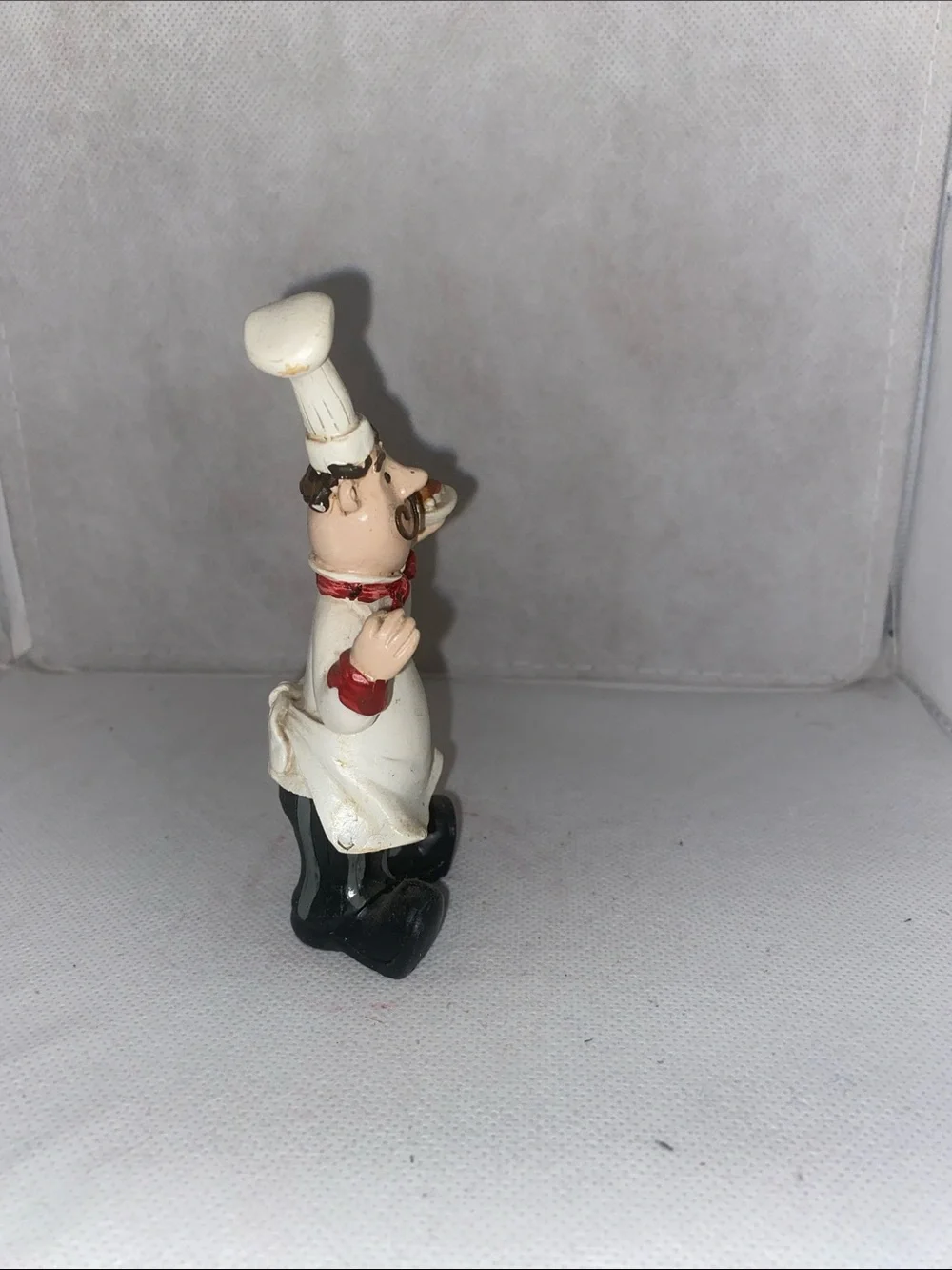 Source Unknown White and Black Ceramic Chef Figurine with Red Accents